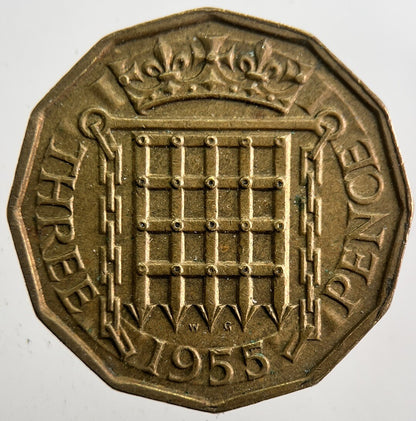 1955 British Brass Threepence Coin | Fine Collectable Grade | a7356