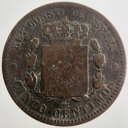 1879 Spain Cinco 5 Centimos Cents Coin | Fair Grade | a7716