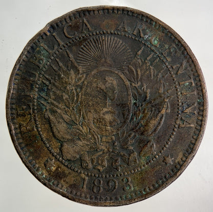 1893 Argentina 2 Dos Centavos Coin | Fine Collectable Grade