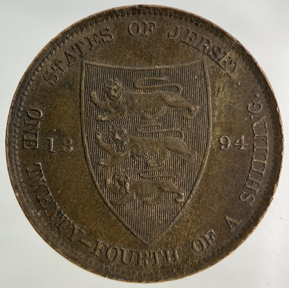 1894 Jersey 1/24 One Twenty Fourth Of A Shilling Coin | Very Fine Grade