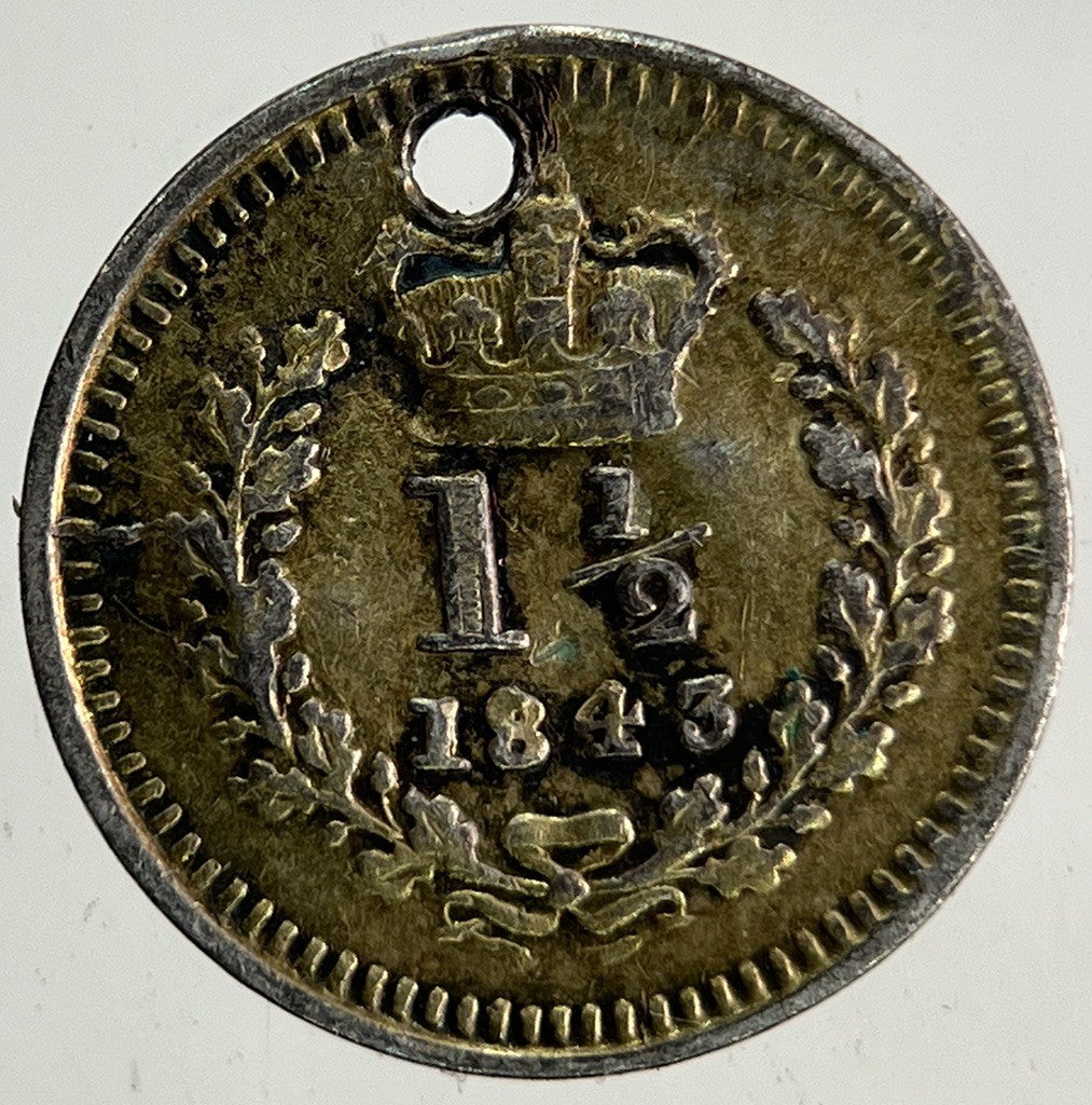 1843 Victoria Three - Half - Pence 1 1/2 Silver Coin | Collectable Grade