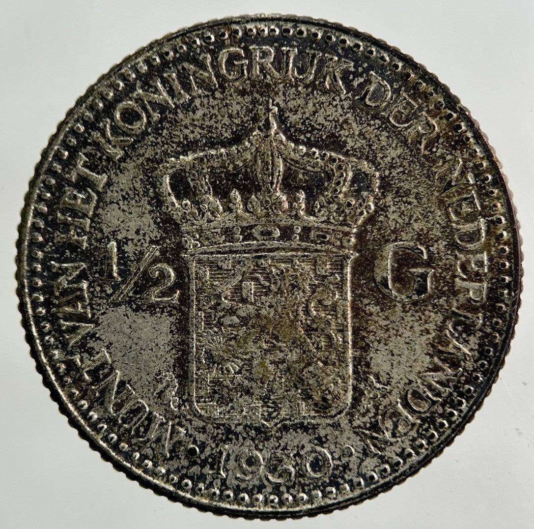 1930 Netherlands 1/2 Half Gulden Silver Coin | Fine Collectable Grade