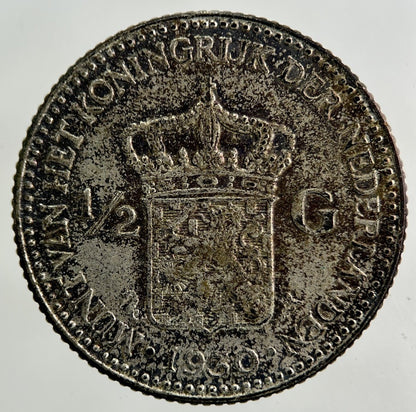 1930 Netherlands 1/2 Half Gulden Silver Coin | Fine Collectable Grade