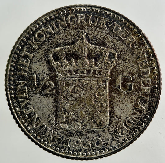 1930 Netherlands 1/2 Half Gulden Silver Coin | Fine Collectable Grade