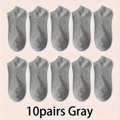 10 Pack Womens Trainer Grey Ankle Socks Invisible Cotton Low Cut Sports Sock
