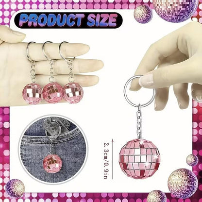 Mini Pink Disco - Ball Reflecting Keyring Keychain Gift UK
