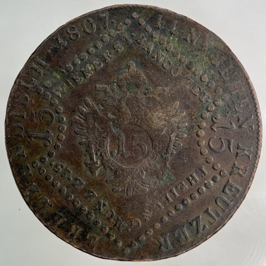 1807 Austria 15 Kreuzer Coin | Fine Collectable Grade
