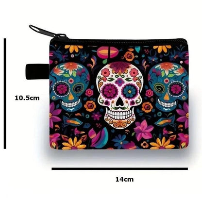 Colourful Flower Skull Zipper For Coins Keys Card Small Essentials Pouch Gift UK