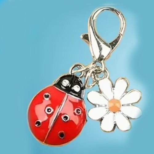 Cute Metal Ladybird & Daisy Flower Charm Keyring Premium Keychain Gift UK