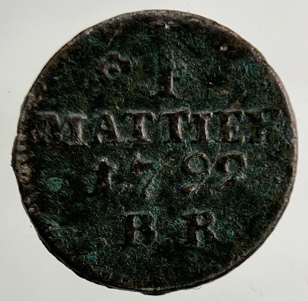 1792 Germany German States 1 Mattier Coin | Fine Collectable Grade