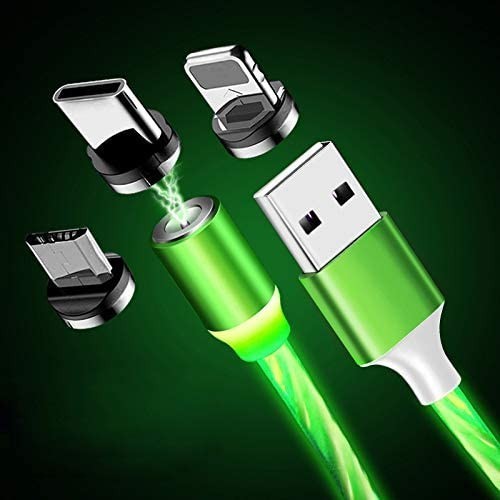 3 in 1 Green LED USB Cable Magnetic Cable Multi Charger iPhone Lightening Type C