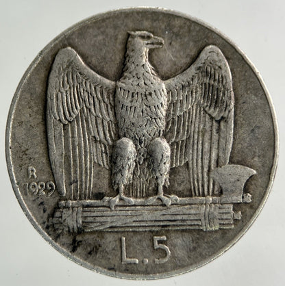 1929 Italy 5 Lira Silver Coin | Fine Collectable Grade