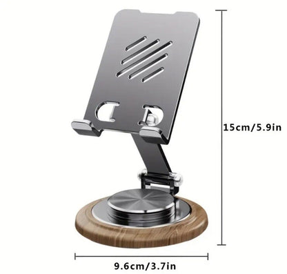 Grey Metal Phone Tablet iPad Adjustable View Angle Stand With A Wood Walnut Base