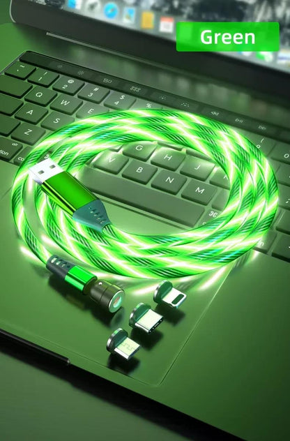 3 in 1 Green LED USB Cable Magnetic Cable Multi Charger iPhone Lightening Type C