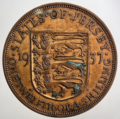 1937 Jersey 1/12th One - Twelfth - Of - A - Shilling Coin | Very High Grade | a5063