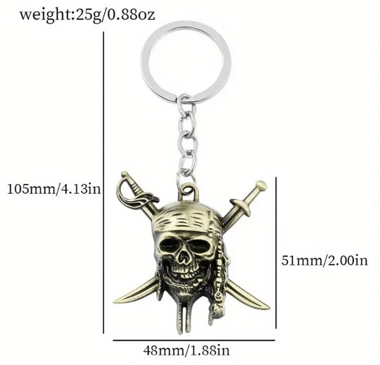 Mini Metal Pirate Skull Shaped Keyring Premium Keychain Gift UK