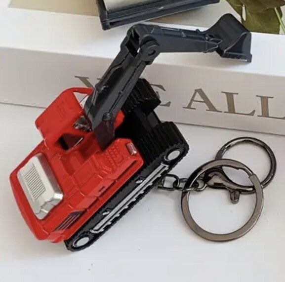 Mini Red Builder Construction Excavator Shaped Keyring Premium Keychain Gift UK
