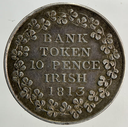 1813 Irish 10 Pence Silver Bank Token Coin | Very High Grade