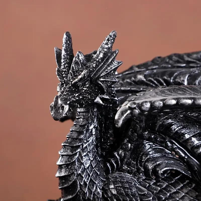 Medieval Black Dragon Jewellery / Money Box Resin Statue Home Sculpture Gift UK