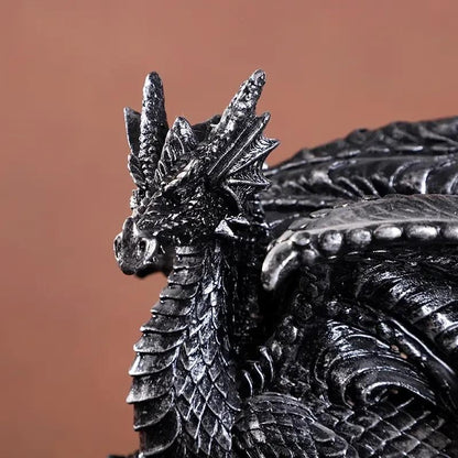 Medieval Black Dragon Jewellery / Money Box Resin Statue Home Sculpture Gift UK