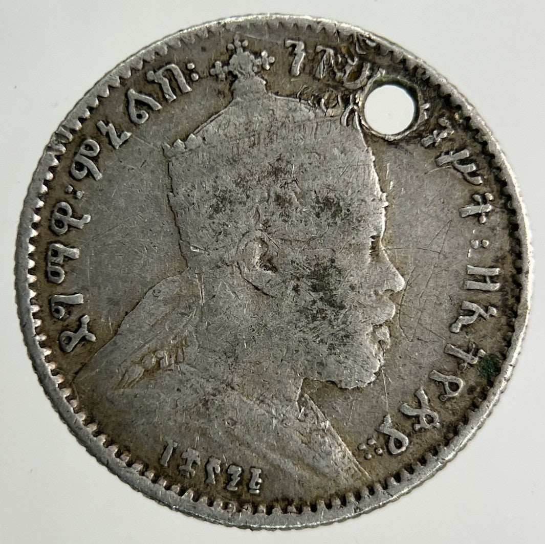1895 - 1903 Africa Ethiopia 1 Ghersh Silver Coin | Collectable Grade