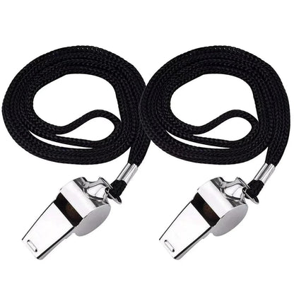 2 x Whistle Referee Football Sports Metal Silver Rope Keyring School Rugby UK