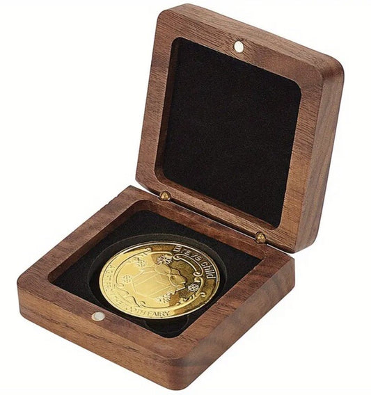 Coin / Medal 40mm Display Carved Wood Storage Protective Box Velvet Interior