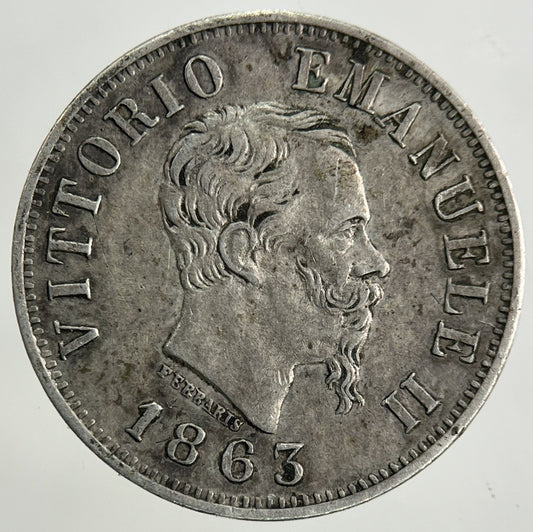 1863 Italy 50 Centesimi Silver Coin | Very High Grade