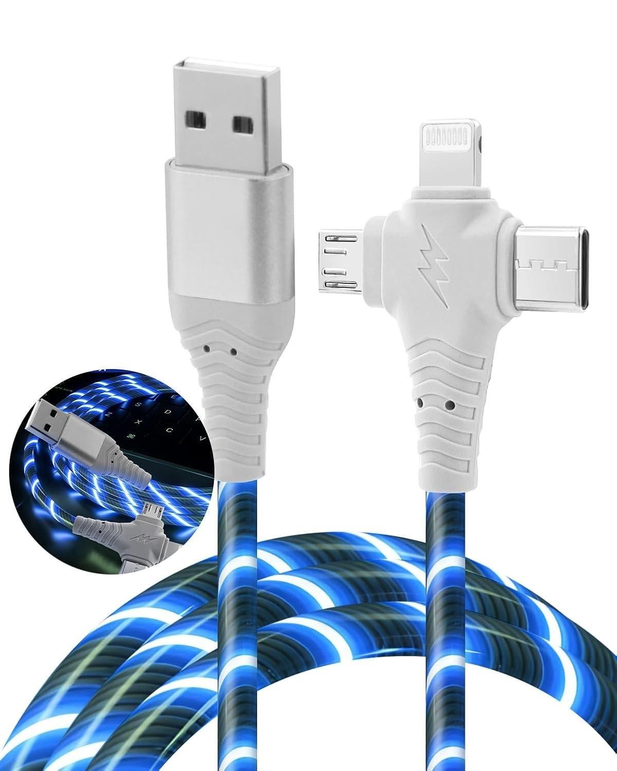 3 in 1 Blue LED USB Cable Charging Cable Multi Charger iPhone Lightening Type C