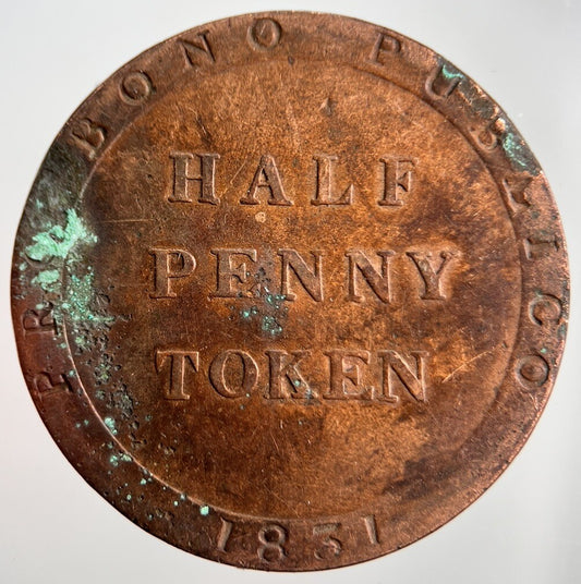1831 Isle of Man Half - Penny Token Coin | Fine Collectable Grade | a2327