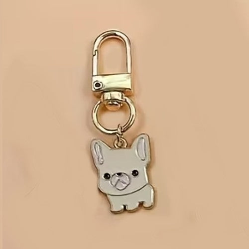 Mini Metal Cute Cream Chihuahua Dog Charm Keyring Keychain Gift UK