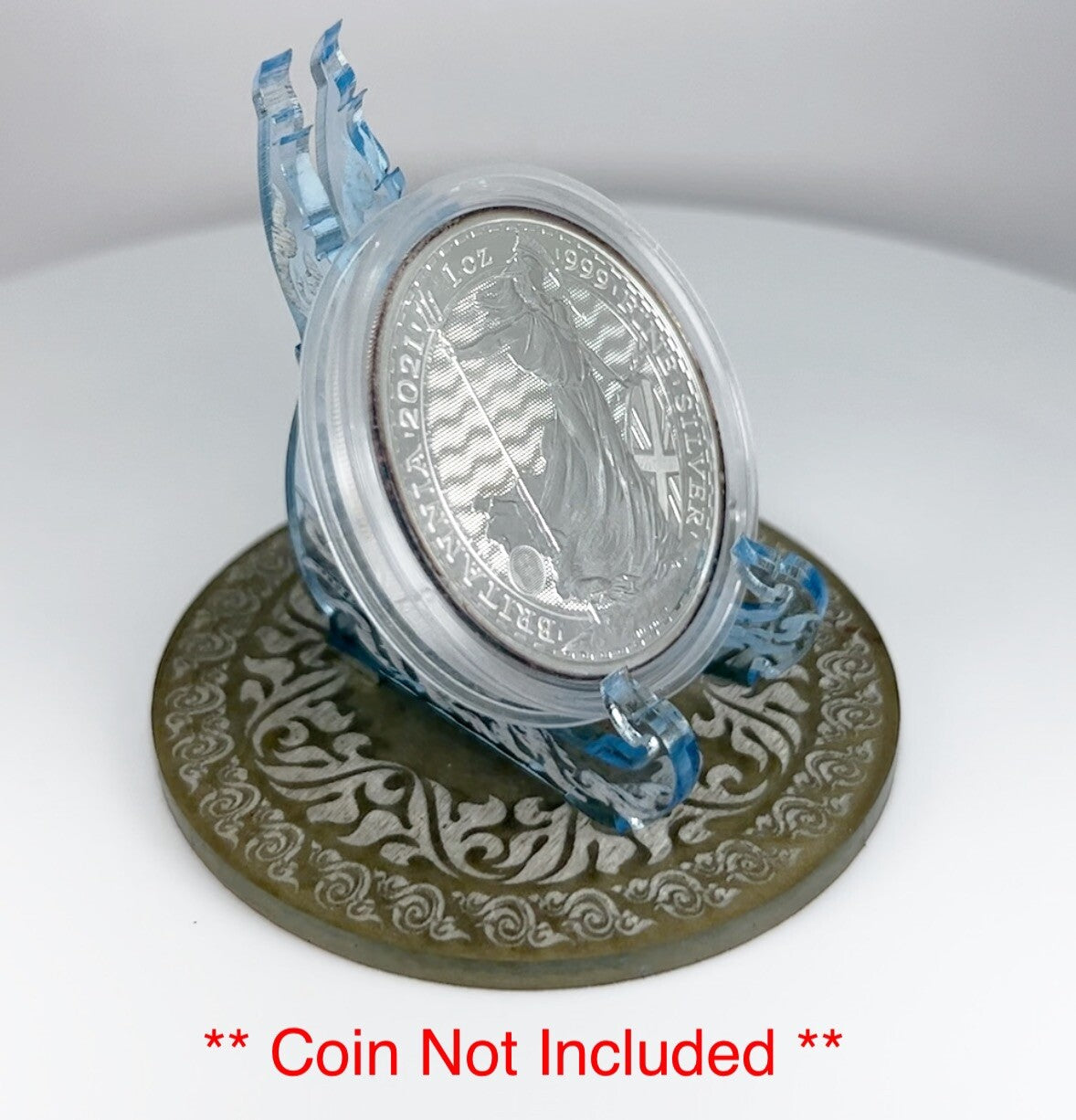 Clear Light Blue Tiger 1oz Silver or Gold Coins / Amulet / Medal Display Stand