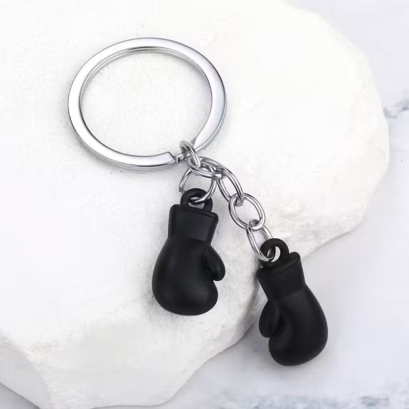 Mini Metal Black Heavy Boxing Gloves Shaped Keyring Premium Keychain Gift UK