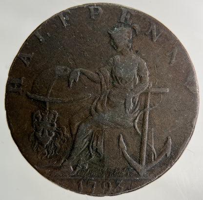 1793 British Peace & Plenty Half - Penny Coin | Fine Collectable Grade