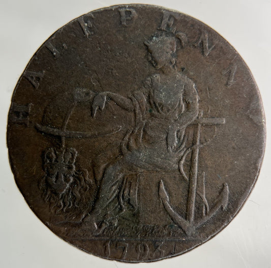 1793 British Peace & Plenty Half - Penny Coin | Fine Collectable Grade