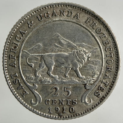 1910 East Africa 25 Cents Silver Coin | Very High Grade