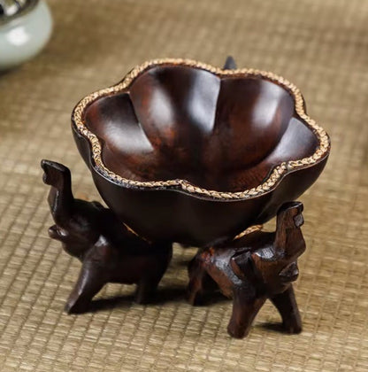 Wooden Hand Carved Elephant Tabletop Nuts seeds Fruit Sweet Tray Bowl Dish