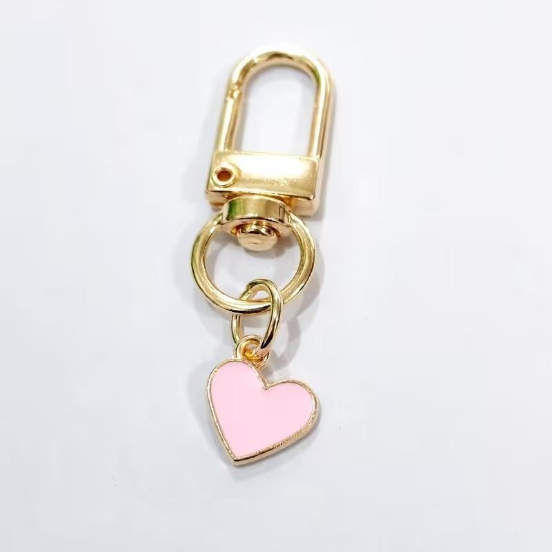 Mini Metal Cute Pink Love Heart Charm Keyring Keychain Gift UK