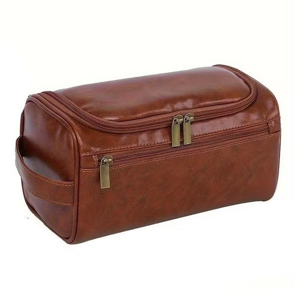 Men’s Glossy Brown Toiletry Travel Bag Large Capacity Organizer Premium UK Stock
