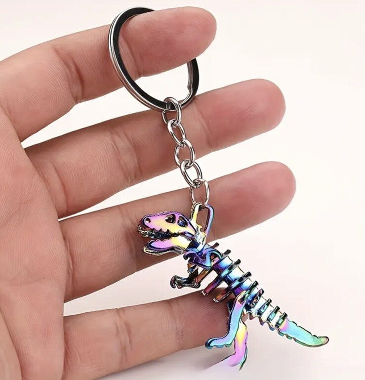 Metal Multicoloured T - Rex Dinosaur Shaped Keyring Premium Keychain Gift UK