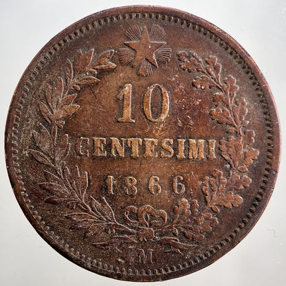 1866 - M Italy 10 Centesimi Coin | Fine Collectable Grade