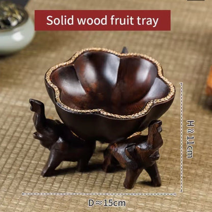 Wooden Hand Carved Elephant Tabletop Nuts seeds Fruit Sweet Tray Bowl Dish