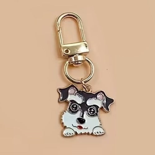 Mini Metal Grey & White Cute Dog Charm Keyring Keychain Gift UK