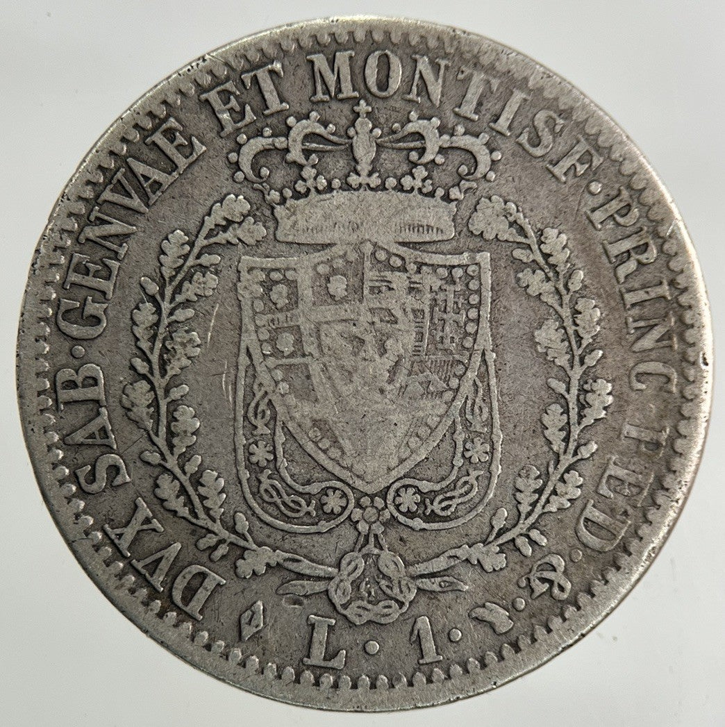 1828 Italy Sardinia 1 Lira Silver Coin | Fine Collectable Grade