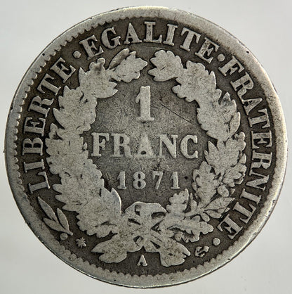 1871 France 1 Franc Silver Coin | Collectable Grade
