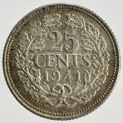 1941 Netherlands 25 Cents Silver Coin | Very High Grade | a1878
