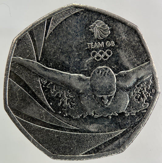 2016 Rio Olympics Swimming Team 50p Fifty - Pence Coin | Collectable Grade