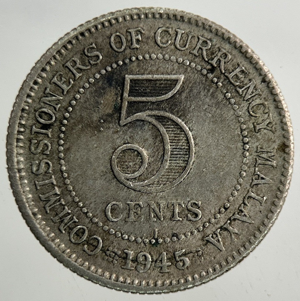 1945 Malaya Settlement Straits 5 Cents Coin | Fine Collectable Grade