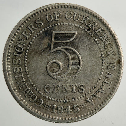 1945 Malaya Settlement Straits 5 Cents Coin | Fine Collectable Grade