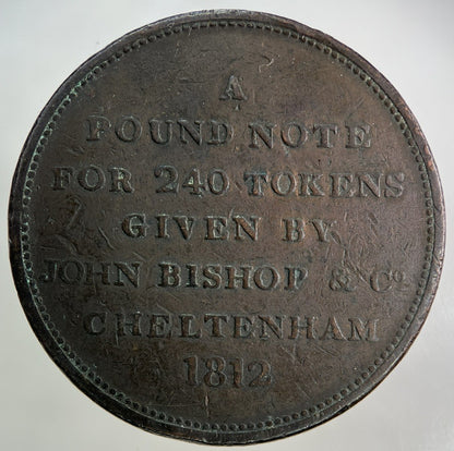 1812 Cheltenham John Bishop One Penny Token Coin | Fine Collectable Grade